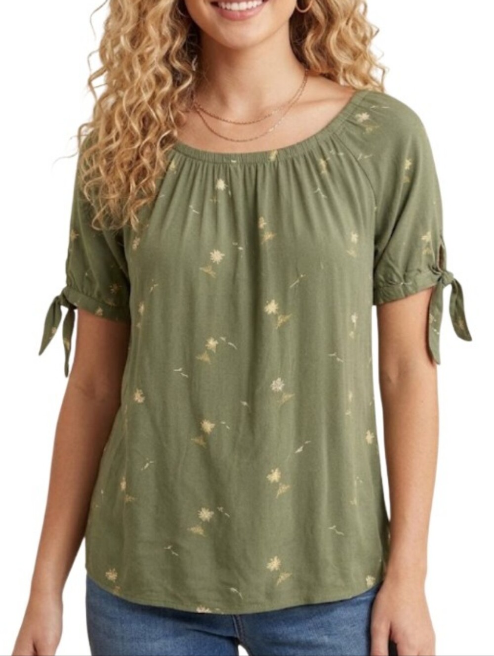 "Style & Co" (M) Very Cute Green Floral Top In Excellent Condition